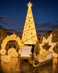 Illuminated Gold Christmas Ornament Set – 8', 6' & 4'